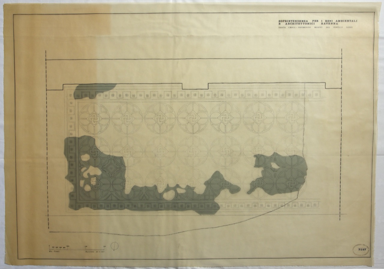 disegno architettonico, Pavimento musivo del Portico nord della chiesa di Santa Croce di Ravenna, con la ricostruzione della parte mancante di Conti, Fulvio (XX)