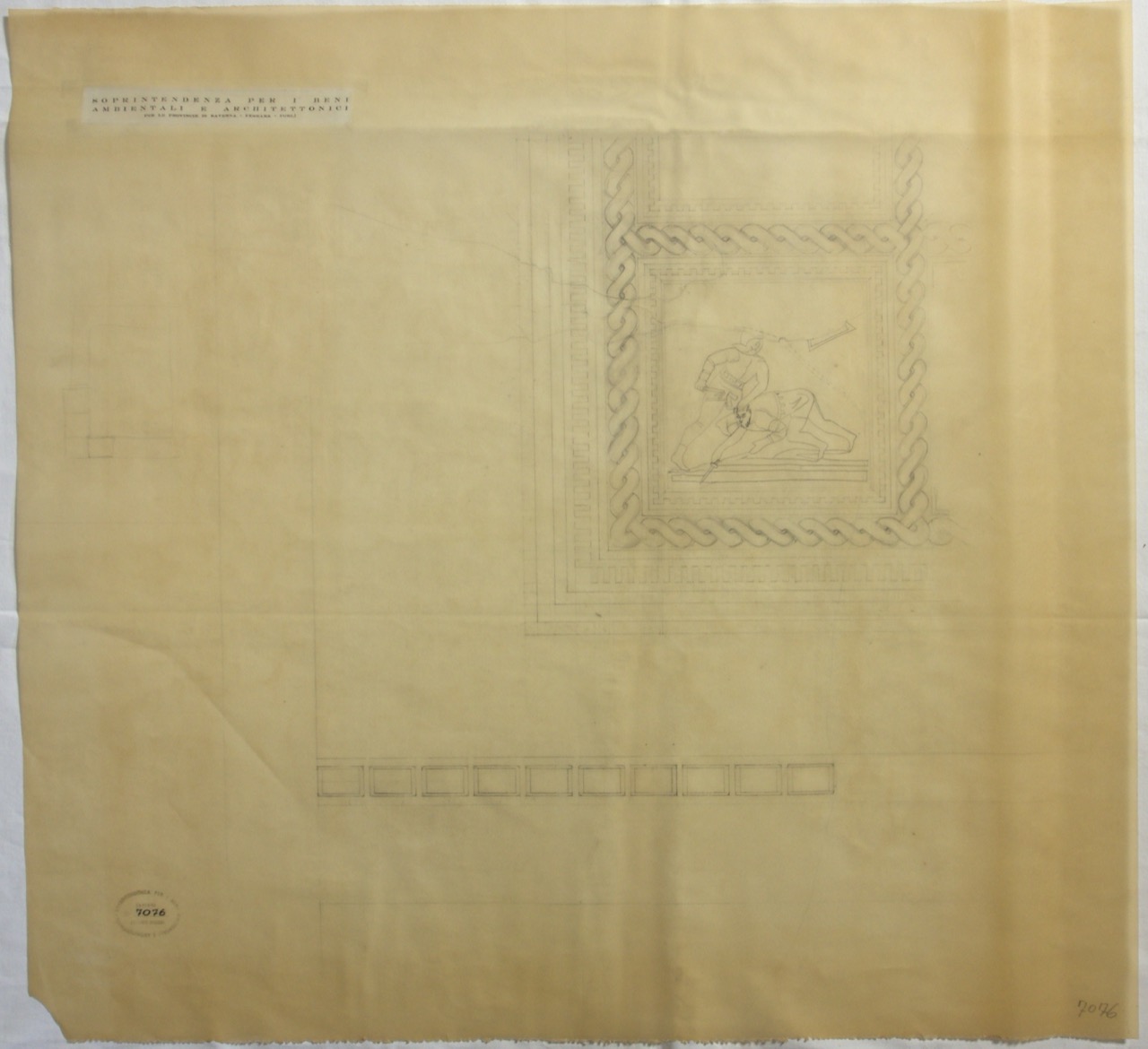 disegno architettonico, Pavimento musivo a est del capocroce della chiesa di Santa Croce di Ravenna, con la ricostruzione della parte mancante di Conti, Fulvio (XX)