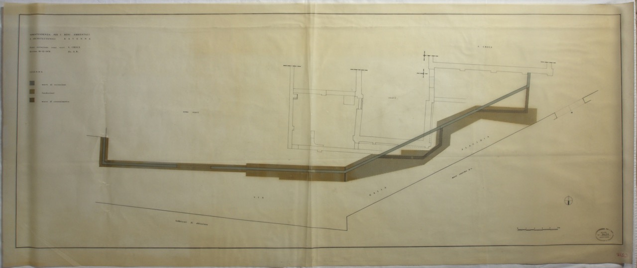 disegno architettonico, Pianta della recinzione della zona degli scavi attorno alla chiesa di Santa Croce di Ravenna di Ragonese, Armando (XX)