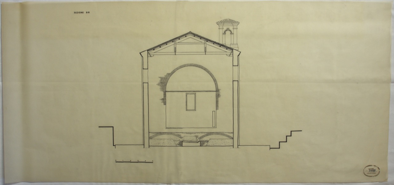disegno architettonico, Sezione B-B dello stato attuale della chiesa di Santa Croce di Ravenna di Anonimo italiano (XX)
