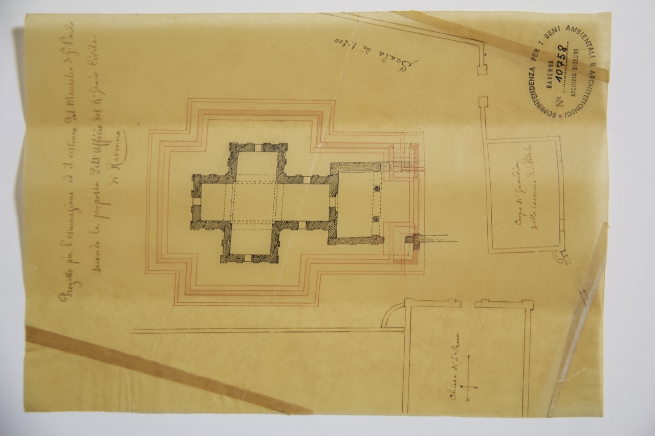 disegno architettonico, Progetto per l’esumazione ed il restauro del Mausoleo di Galla Placidia di Ravenna di Anonimo italiano (XIX-XX)