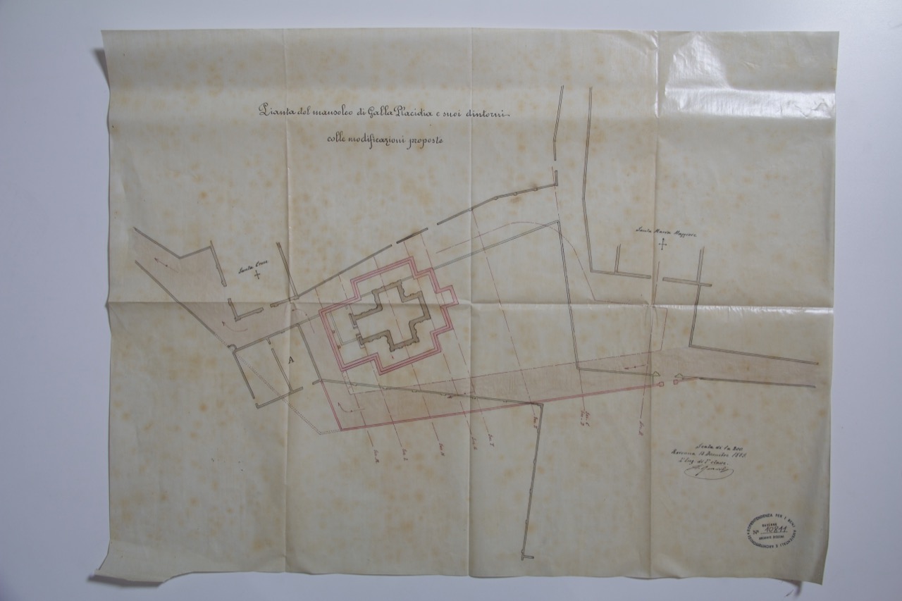 disegno architettonico, Pianta e dintorni del Mausoleo di Galla Placidia di Ravenna di Ranuzzi, Alessandro (XIX)