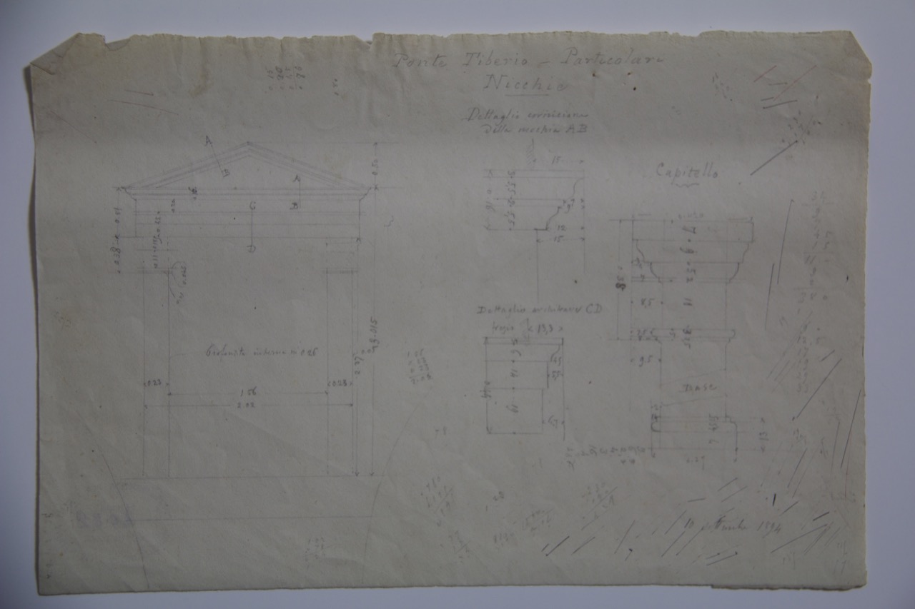 disegno architettonico, Particolari delle nicchie del Ponte di Tiberio di Rimini di Anonimo italiano (XIX-XX)