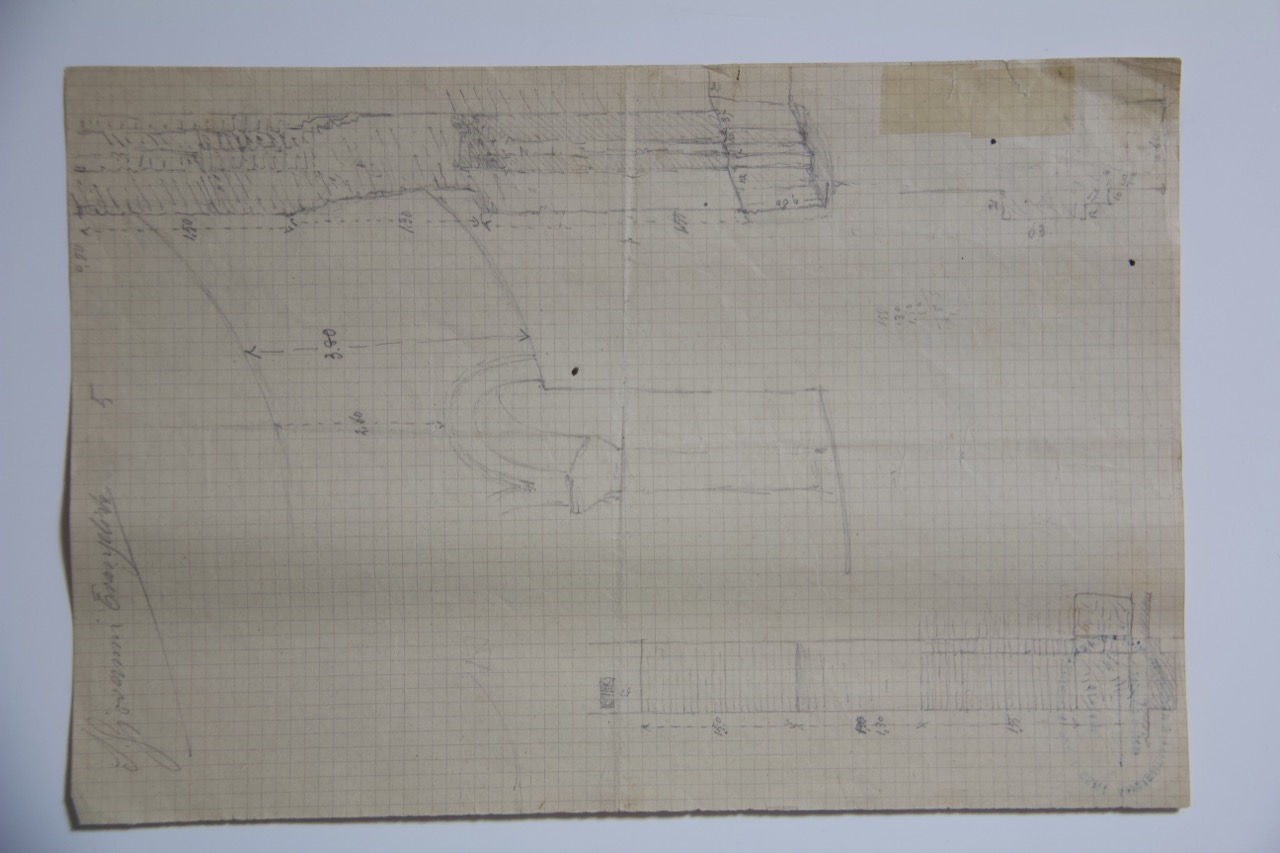 disegno architettonico, Rilievi dell'abside, anche sul verso, della basilica di San Giovanni Evangelista di Ravenna di Azzaroni, Alessandro (XX)