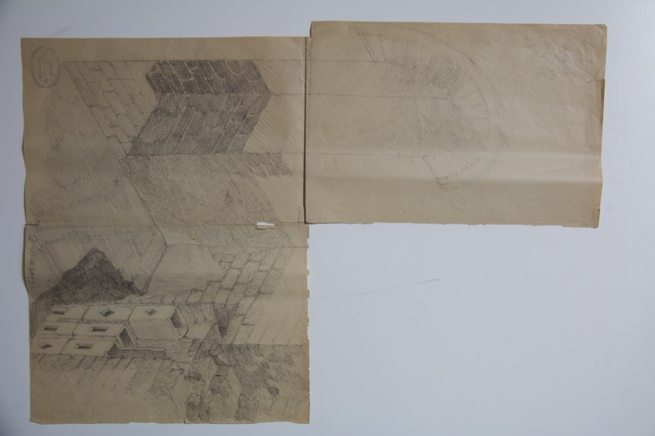 disegno architettonico, Particolare prospettico dei mattoni tubolari dell'ex Sagrestia della basilica di San Giovanni Evangelista di Ravenna di Azzaroni, Alessandro (XX)