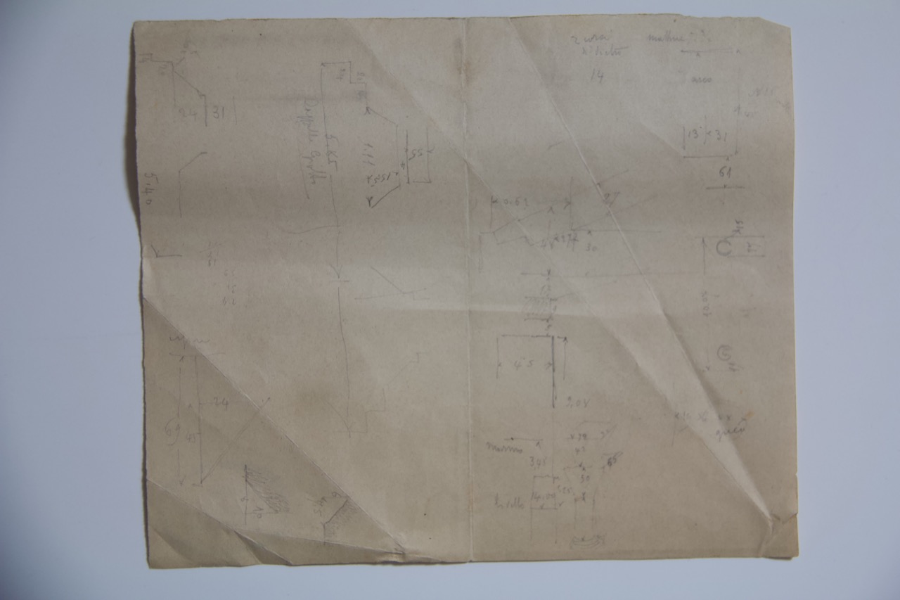 disegno architettonico, Rilievi della capriata, finestre e cornicione della basilica di San Giovanni Evangelista di Ravenna di Azzaroni, Alessandro (XX)