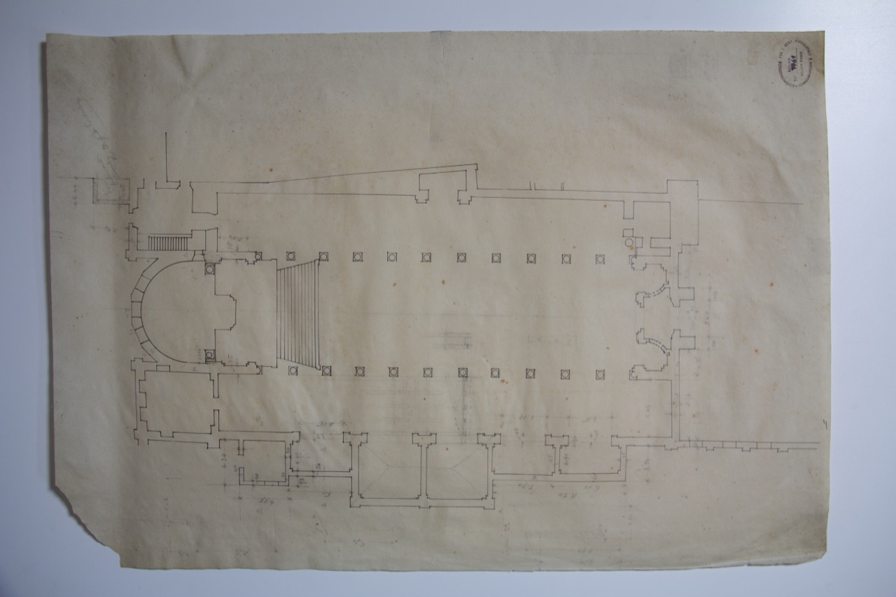 disegno architettonico, Pianta della basilica di San Giovanni Evangelista di Ravenna con le cappelle di sinistra di Anonimo italiano (XX)
