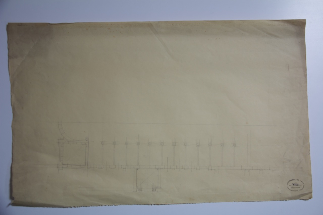 disegno architettonico, Pianta della navata di sinistra incompleta della basilica di San Giovanni Evangelista di Ravenna di Anonimo italiano (XX)