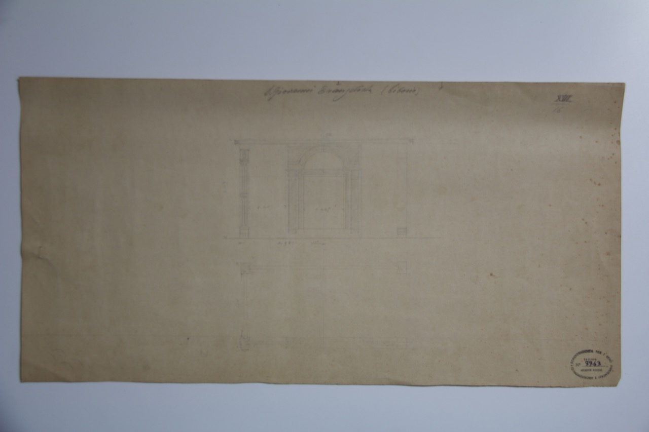 disegno architettonico, Pianta e prospetto di ciborio della basilica di San Giovanni Evangelista di Ravenna di Anonimo italiano (XX)