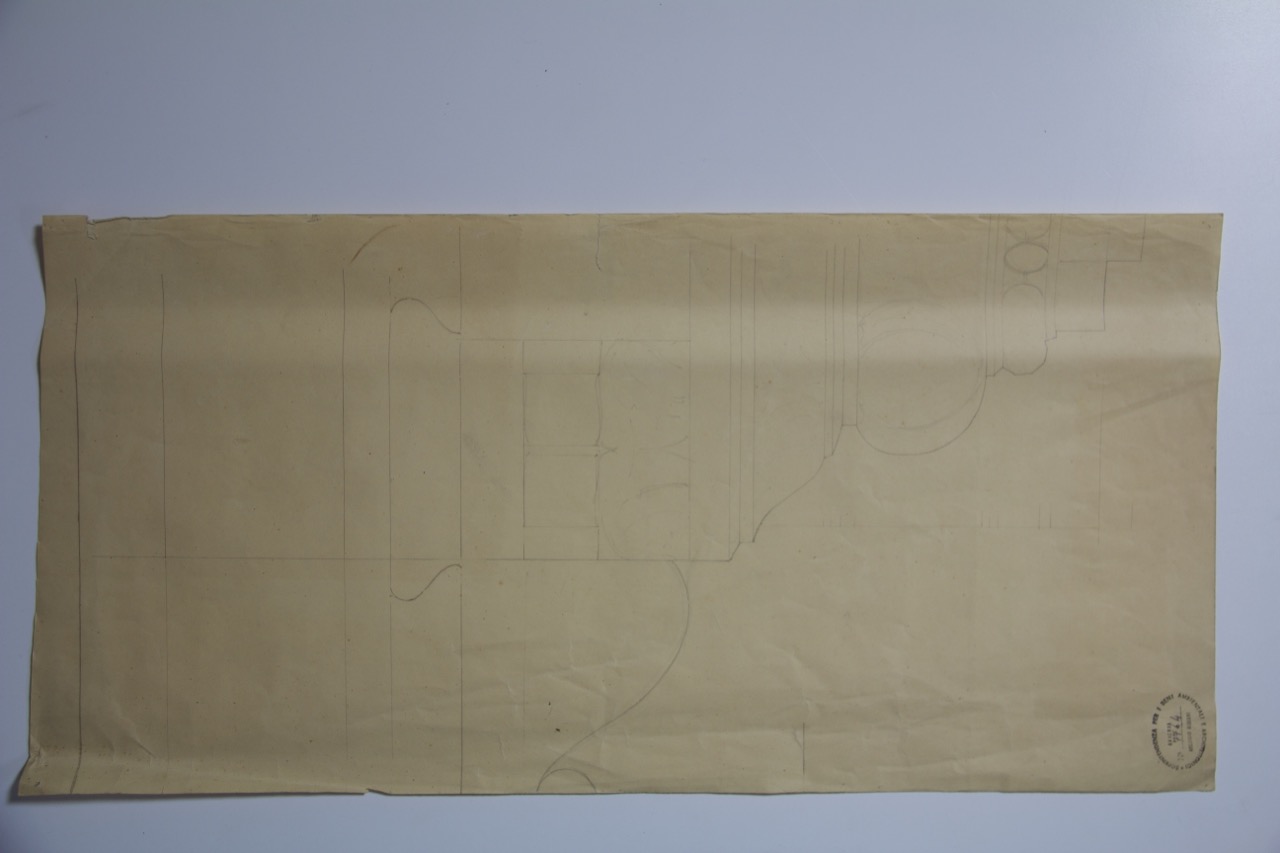 disegno architettonico, Disegno di cornicione decorativo della basilica di San Giovanni Evangelista di Ravenna di Anonimo italiano (XX)