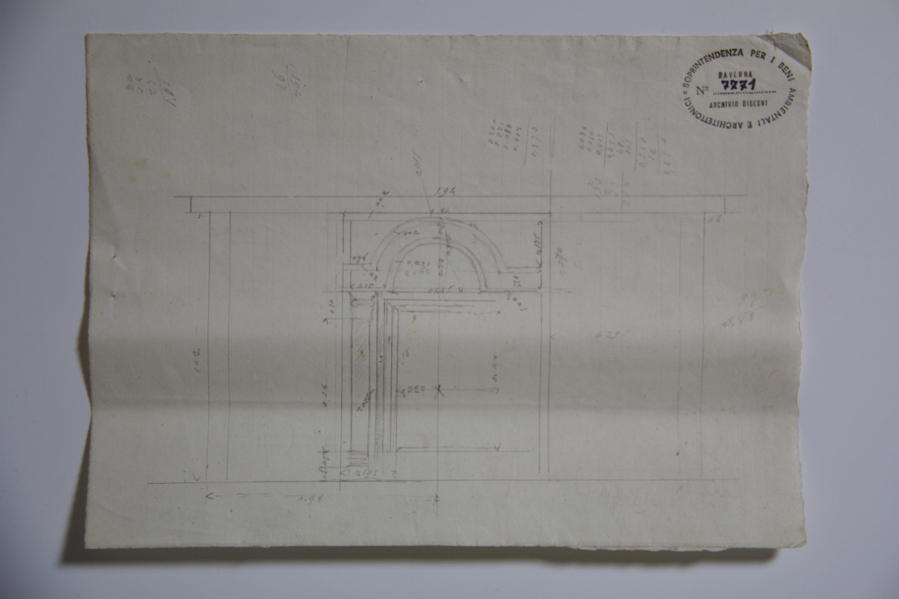 disegno architettonico, Rilievo di alzato di ciborio, incompleto, della basilica di San Giovanni Evangelista di Ravenna di Anonimo italiano (XX)