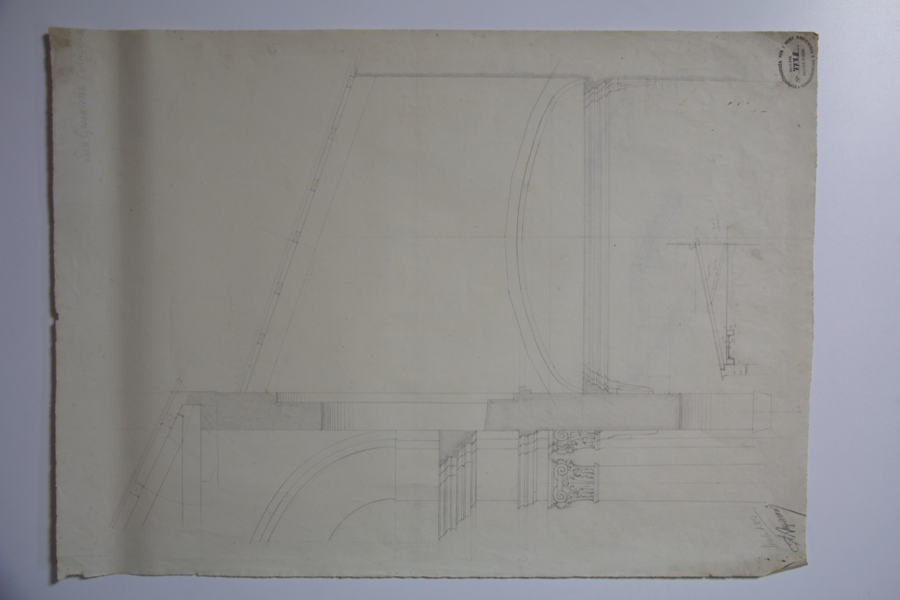 disegno architettonico, Sezione della navata destra con la sistemazione barocca della basilica di San Giovanni Evangelista di Ravenna di Azzaroni, Alessandro (XX)
