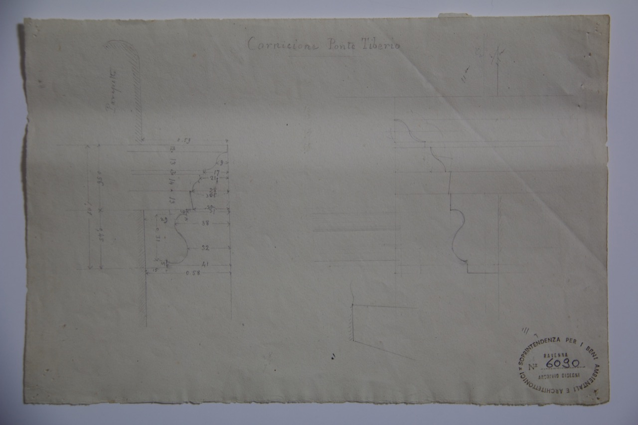 disegno architettonico, Profilo di cornicione del Ponte di Tiberio di Rimini di Anonimo italiano (XIX-XX)