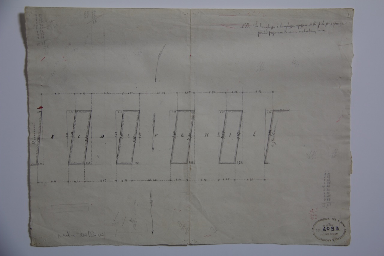 disegno architettonico, Pianta dei piloni del Ponte di Tiberio di Rimini di Anonimo italiano (XIX-XX)
