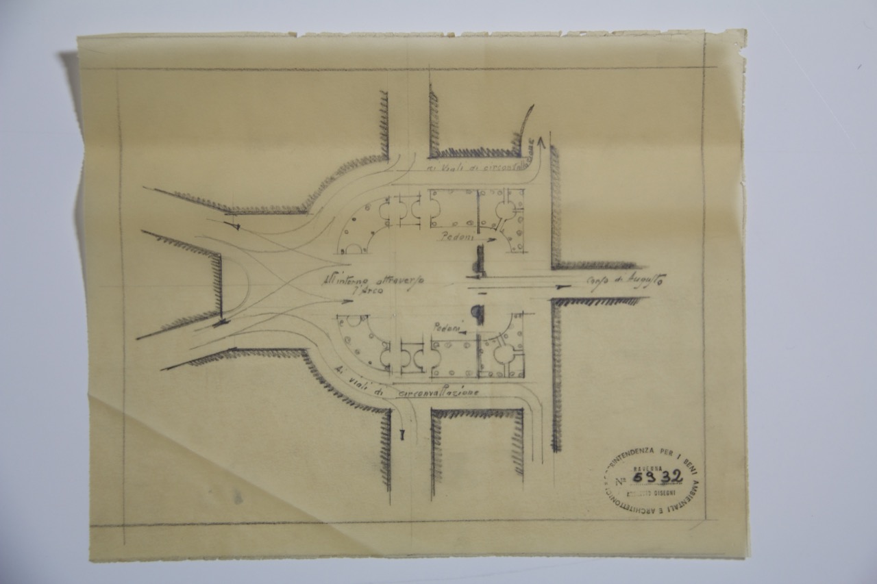 disegno architettonico, Planimetria della zona dell'Arco di Augusto di Rimini di Anonimo italiano (XIX-XX)
