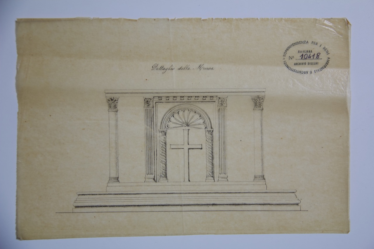 disegno architettonico, Dettaglio della mensa dell'altare della basilica di San Giovanni Evangelista di Ravenna di Anonimo italiano (XIX-XX)