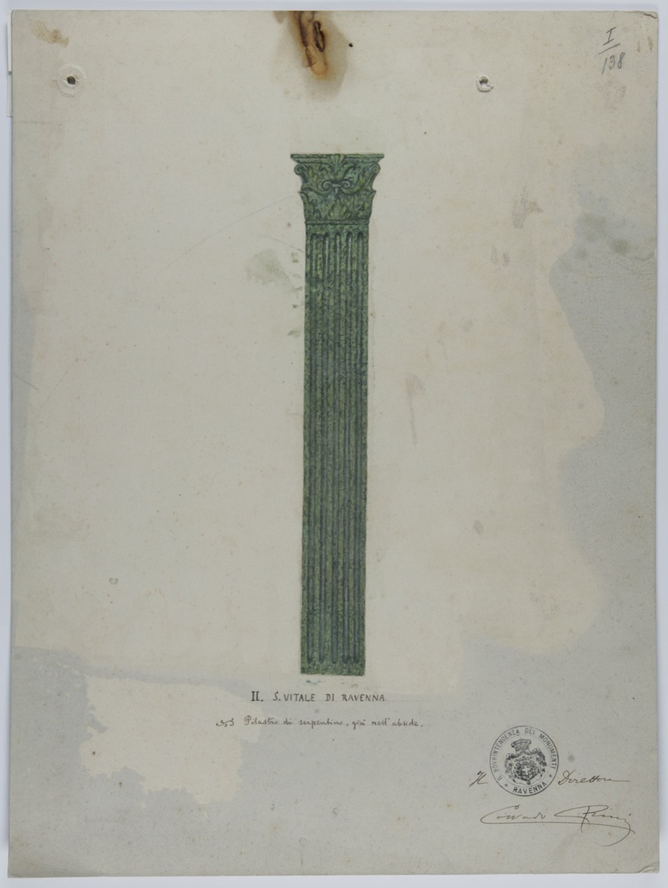 disegno architettonico, Pilastro di serpentino, già nell’abside della basilica di San Vitale di Ravenna di Anonimo italiano (XIX-XX)