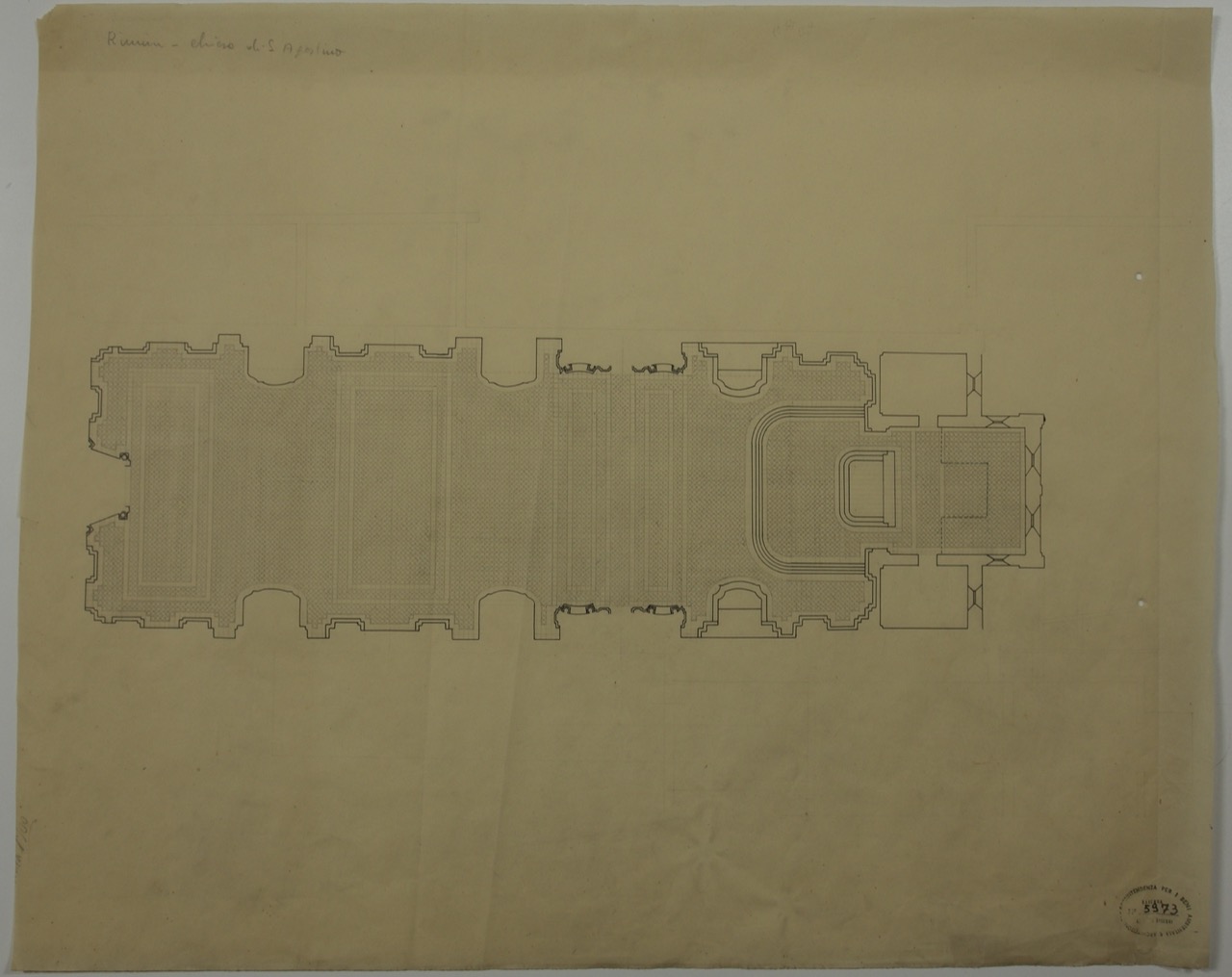 disegno architettonico, Pianta della pavimentazione della chiesa di Sant'Agostino di Rimini di Anonimo italiano (XIX-XX)
