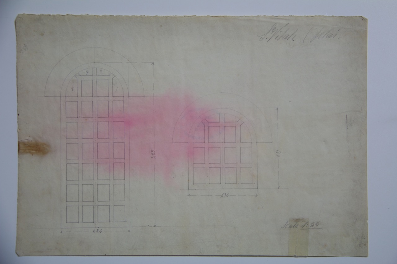 disegno architettonico, Disegno per infissi per l’abside e per la sacrestia della basilica di San Vitale di Ravenna di Anonimo italiano (XIX-XX)