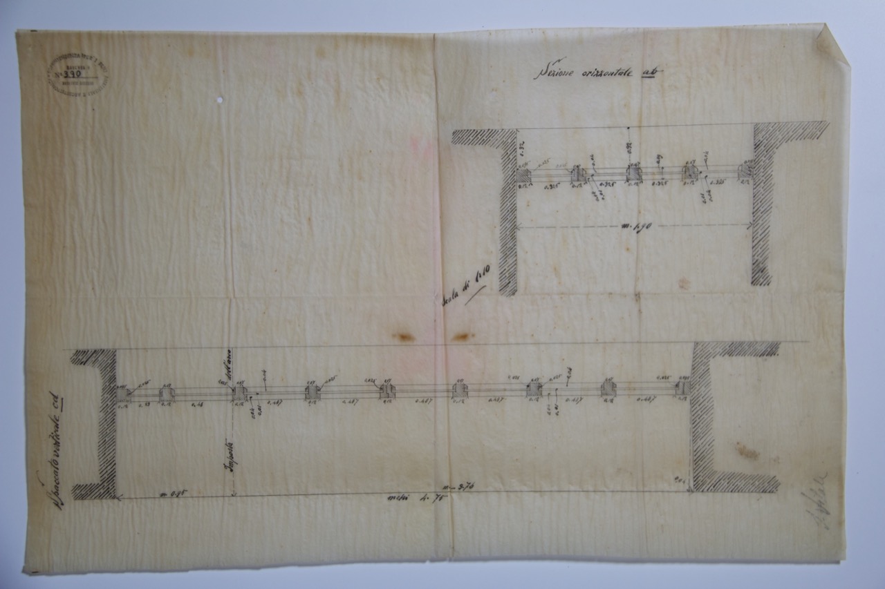 disegno architettonico, Sezione orizzontale e spaccato verticale degli infissi della basilica di San Vitale di Ravenna di Anonimo italiano (XIX-XX)