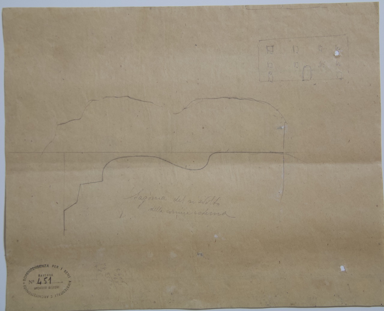 disegno architettonico, Sagoma del risvolto della cornice esterna della basilica di San Vitale di Ravenna di Anonimo italiano (XIX-XX)