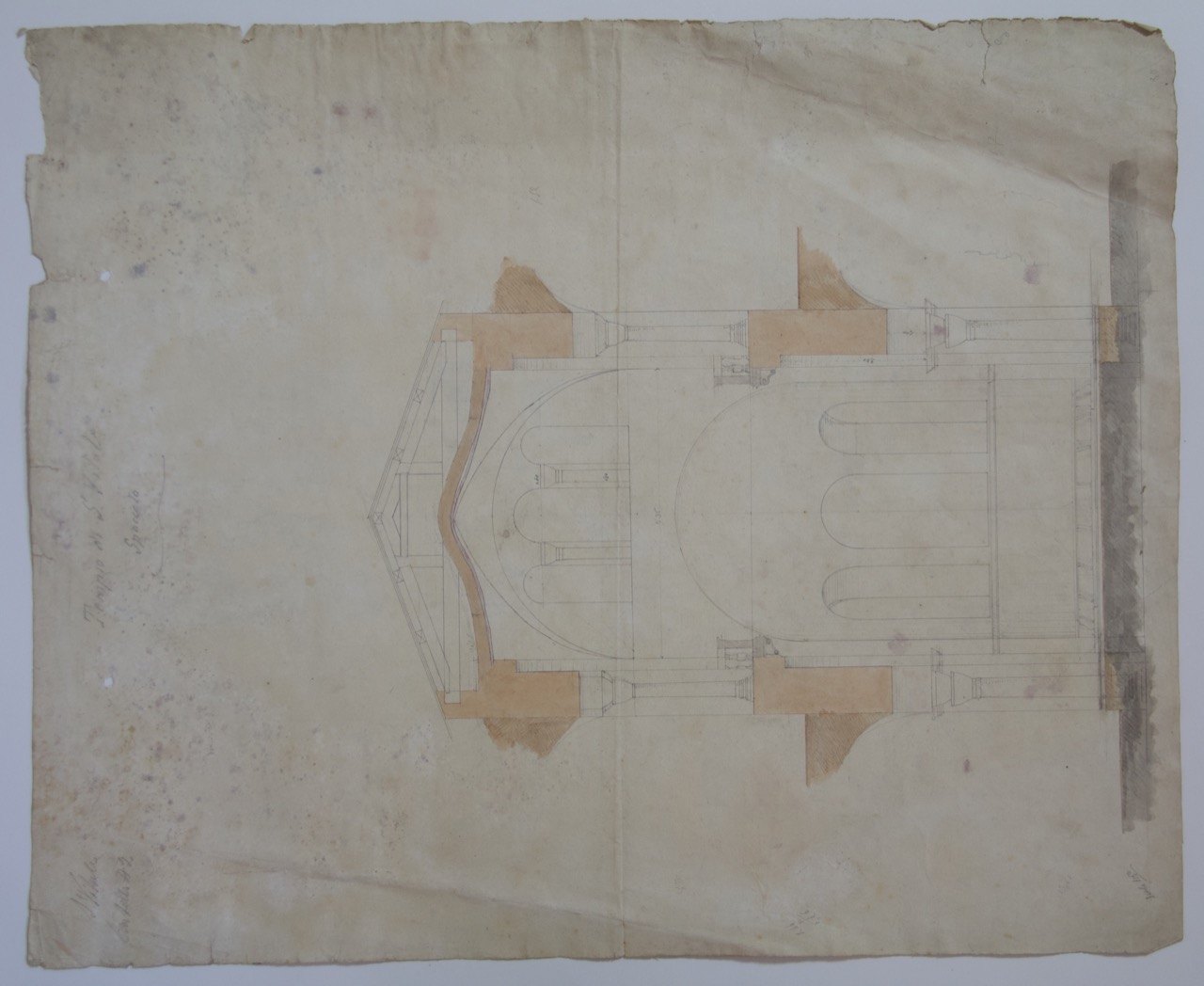 disegno architettonico, Sezione trasversale dell’abside e del presbiterio della basilica di San Vitale di Ravenna di Anonimo italiano (XIX-XX)