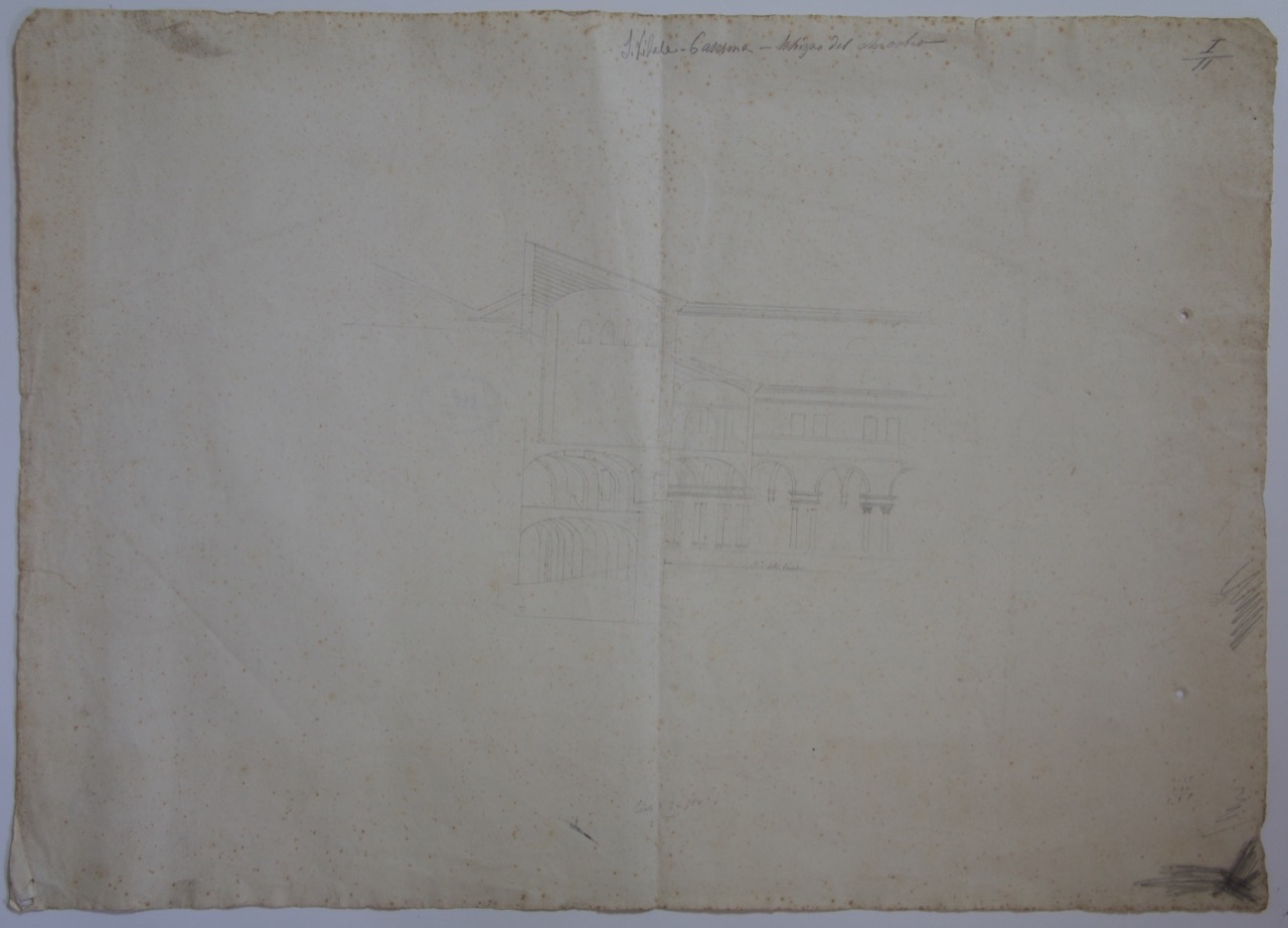 disegno architettonico, Schizzo del secondo chiostro della basilica di San Vitale di Ravenna di Anonimo italiano (XIX-XX)