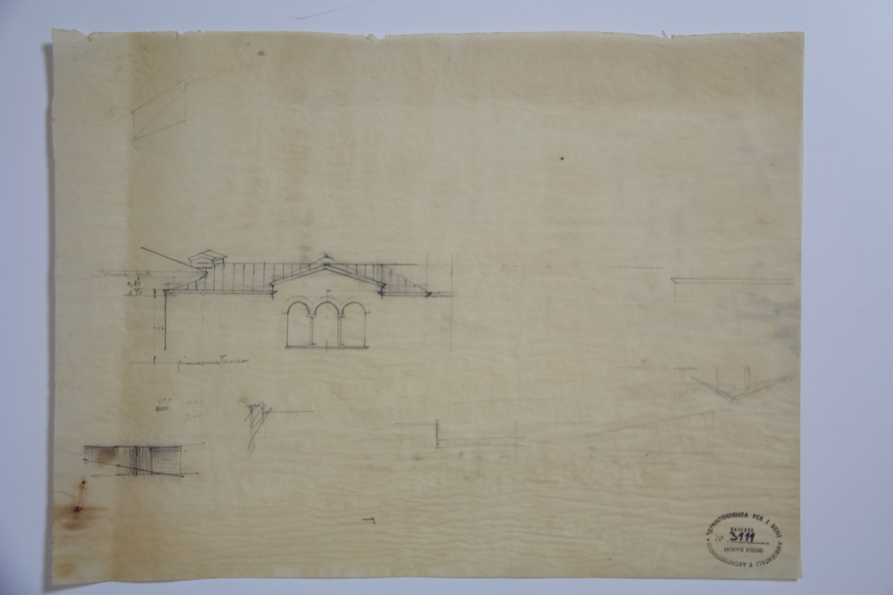 disegno architettonico, Sviluppo esterno al piano per il restauro del matroneo della basilica di San Vitale di Ravenna di Anonimo italiano (XIX-XX)