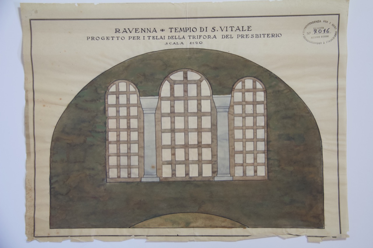 disegno architettonico, Progetto per i telai della trifora del presbiterio della basilica di San Vitale di Ravenna di Anonimo italiano (XIX-XX)