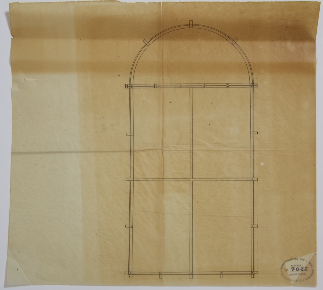 disegno architettonico, Telai con la protezione della rete metallica della basilica di San Vitale di Ravenna di Anonimo italiano (XIX-XX)