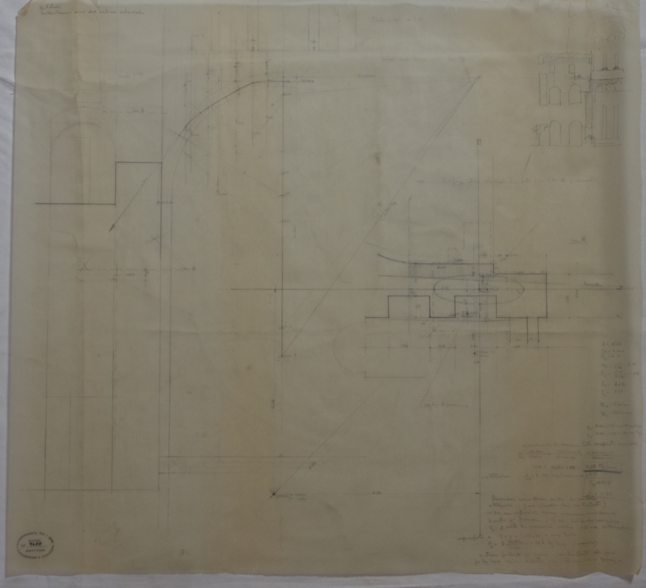 disegno architettonico, Sollecitazioni dell'arco del catino absidale della basilica di San Vitale di Ravenna di Anonimo italiano (XIX-XX)