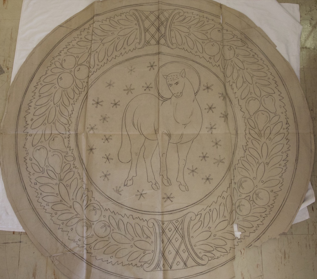 disegno architettonico, Disegno al vero del disco centrale con Agnello Mistico della basilica di San Vitale di Ravenna di Anonimo italiano (XIX-XX)