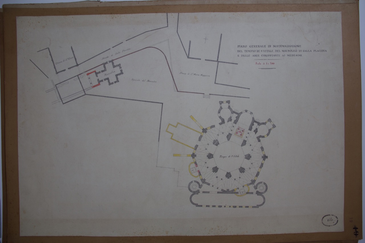 disegno architettonico, Piano generale di sistemazione e delle aree circostanti la basilica di San Vitale di Ravenna di Anonimo italiano (XIX-XX)