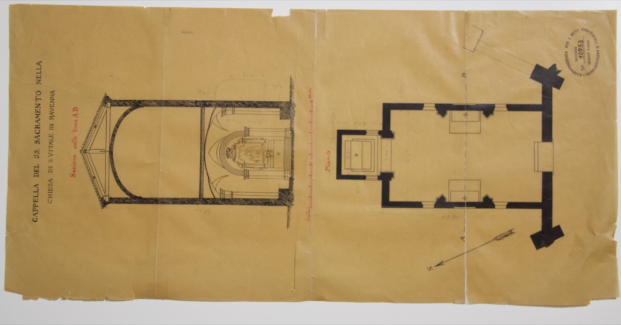 disegno architettonico, Cappella del SS. Sacramento della basilica di San Vitale di Ravenna di Anonimo italiano (XIX-XX)