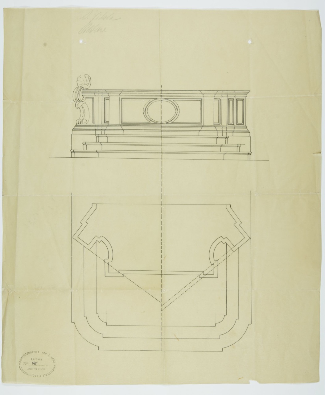 disegno architettonico, Altare maggiore, ora tolto, della basilica di San Vitale di Ravenna di Anonimo italiano (XiX-XX)