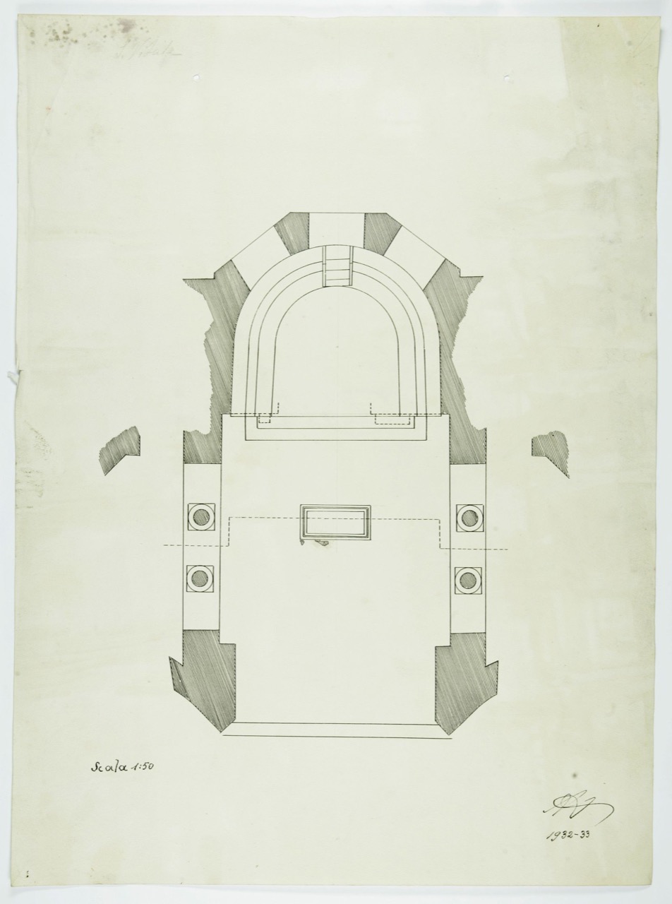 disegno architettonico, Pianta dell’abside e del presbiterio della basilica di San Vitale di Ravenna di Azzaroni, Alessandro (XX)