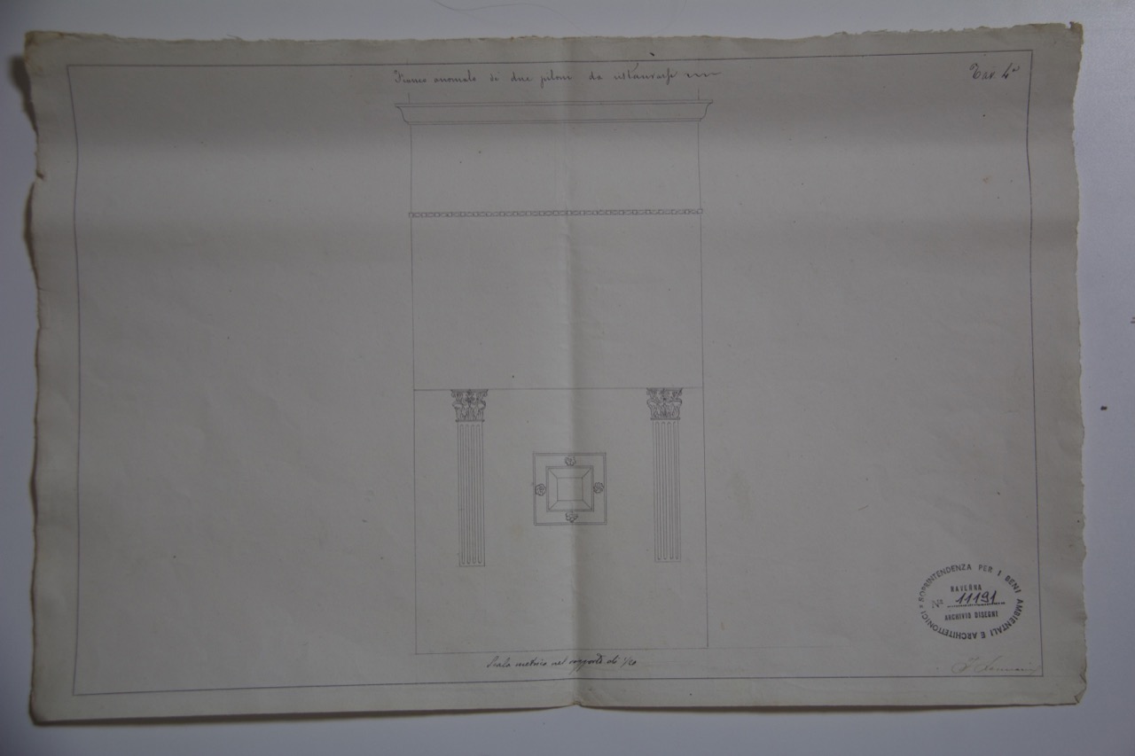 disegno architettonico, Fianco anomalo di due piloni da restaurarsi della basilica di San Vitale di Ravenna di Lanciani, Filippo (XIX)