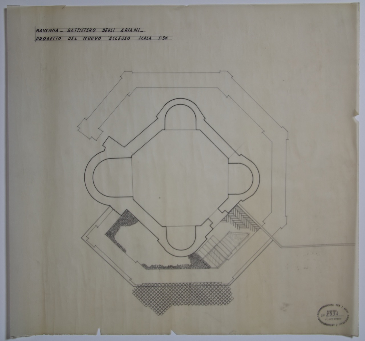 disegno architettonico, Progetto del nuovo accesso del Battistero degli Ariani di Ravenna di Anonimo italiano (XIX-XX)