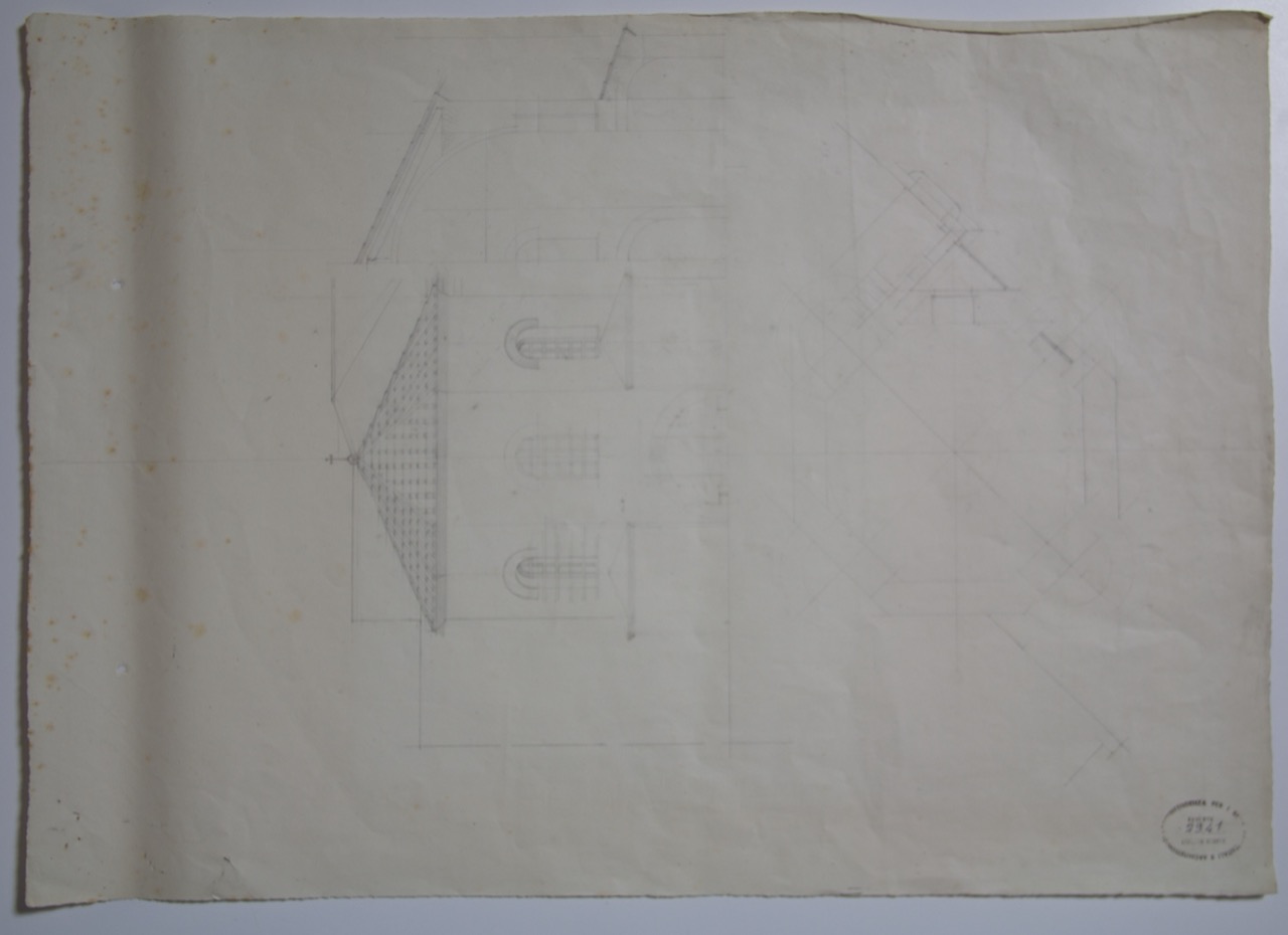 disegno architettonico, Pianta e sezione del Battistero degli Ariani di Ravenna di Anonimo italiano (XIX-XX)