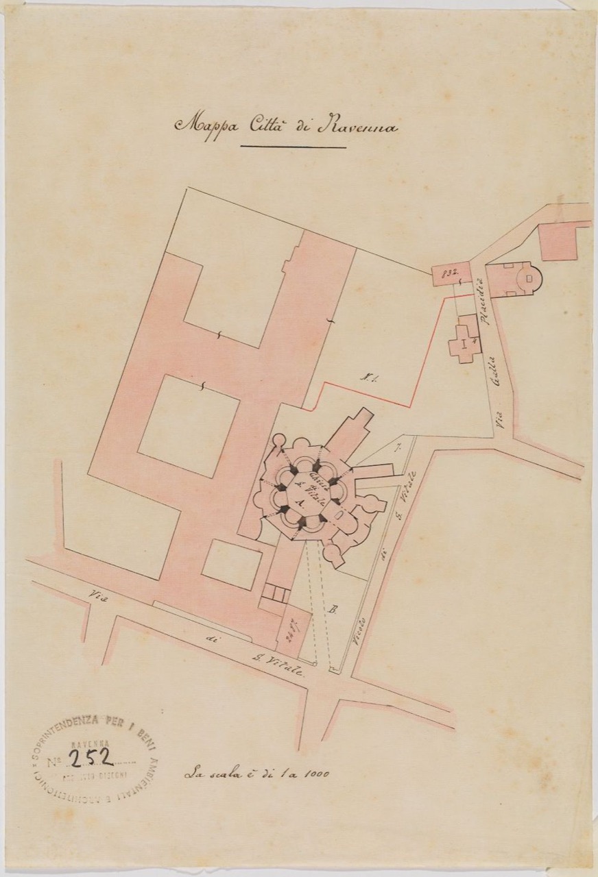 disegno architettonico, Planimetria del Complesso di San Vitale, Galla Placidia e Santa Croce di Ravenna di Anonimo italiano (XIX-XX)
