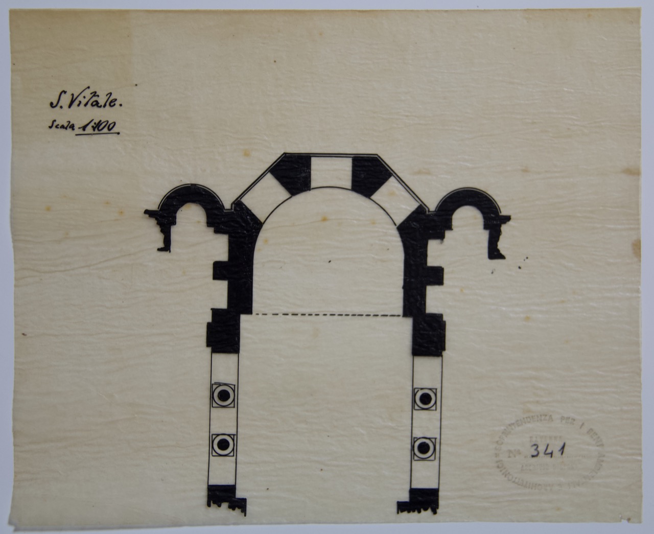 disegno architettonico, Pianta del presbiterio e dell’abside della basilica di San Vitale di Ravenna di Anonimo italiano (XIX-XX)