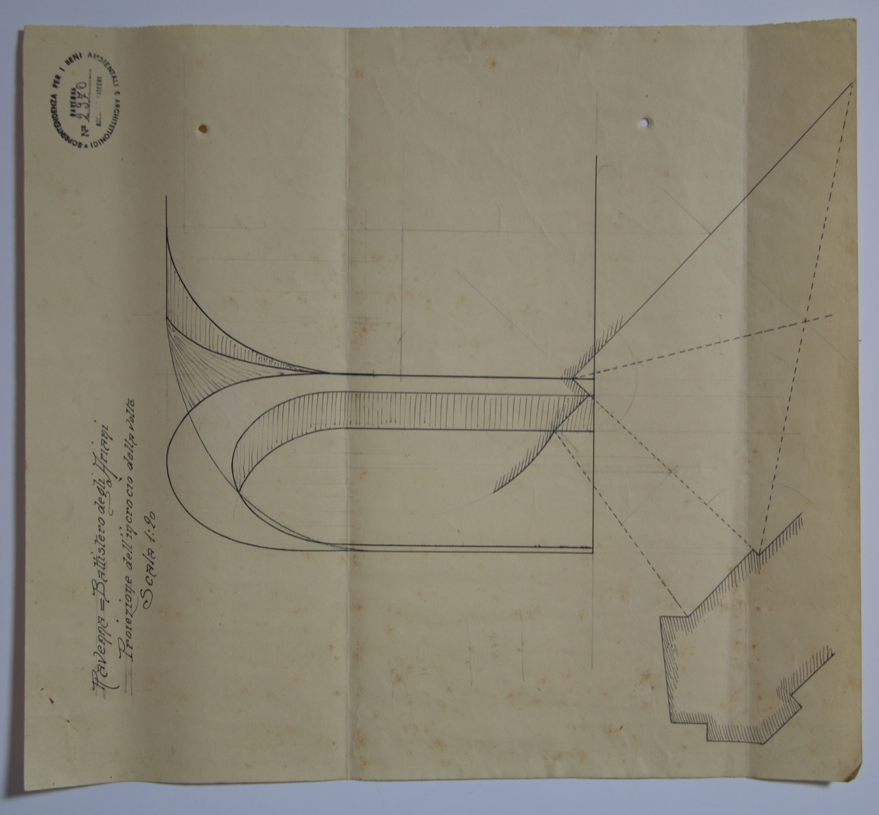 disegno architettonico, Proiezione dell’incrocio della volta del Battistero degli Ariani di Ravenna di Anonimo italiano (XIX-XX)