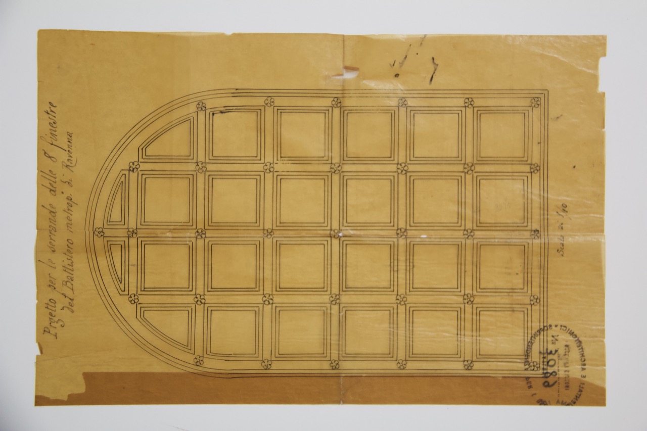 disegno architettonico, Progetto per le serrande delle otto finestre del Battistero Neoniano di Ravenna di Anonimo italiano (XIX-XX)