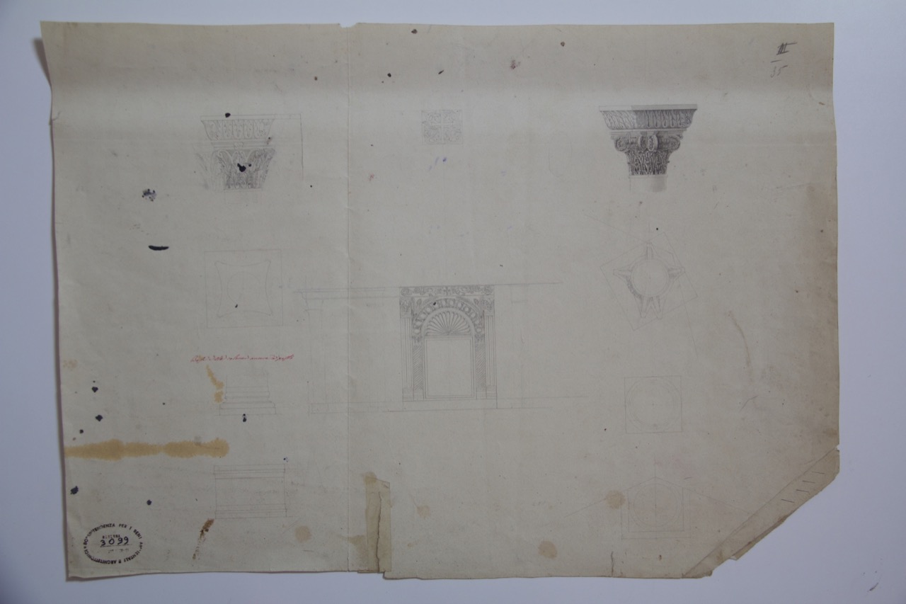 disegno architettonico, Altare del Duomo e capitelli del Battistero Neoniano di Ravenna di Anonimo italiano (XIX-XX)