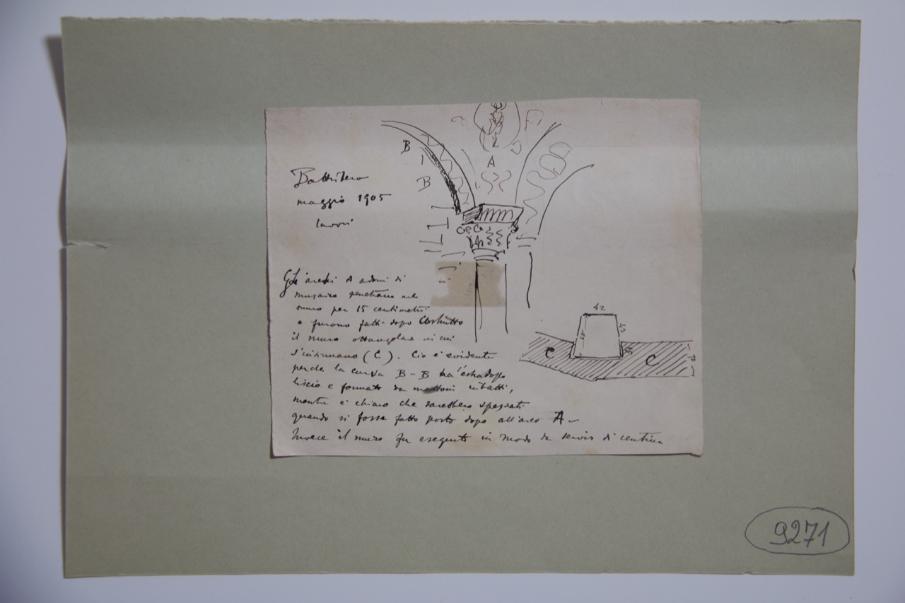 disegno architettonico, Schizzo degli archi rivestiti di mosaico del Battistero Neoniano di Ravenna di Anonimo italiano (XX)