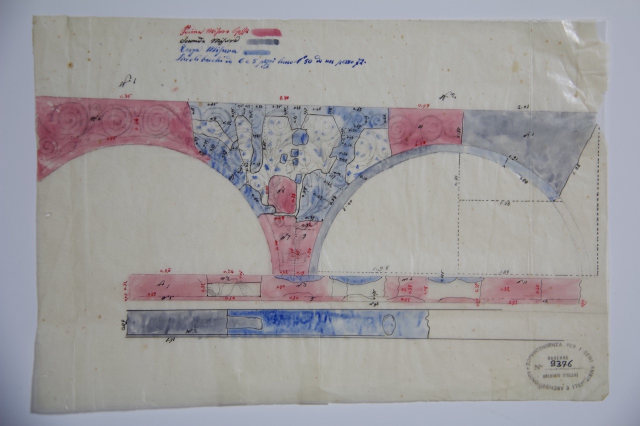 disegno architettonico, Fronte degli arconi ordine inferiore del Battistero Neoniano di Ravenna di Azzaroni, Alessandro (XIX-XX)