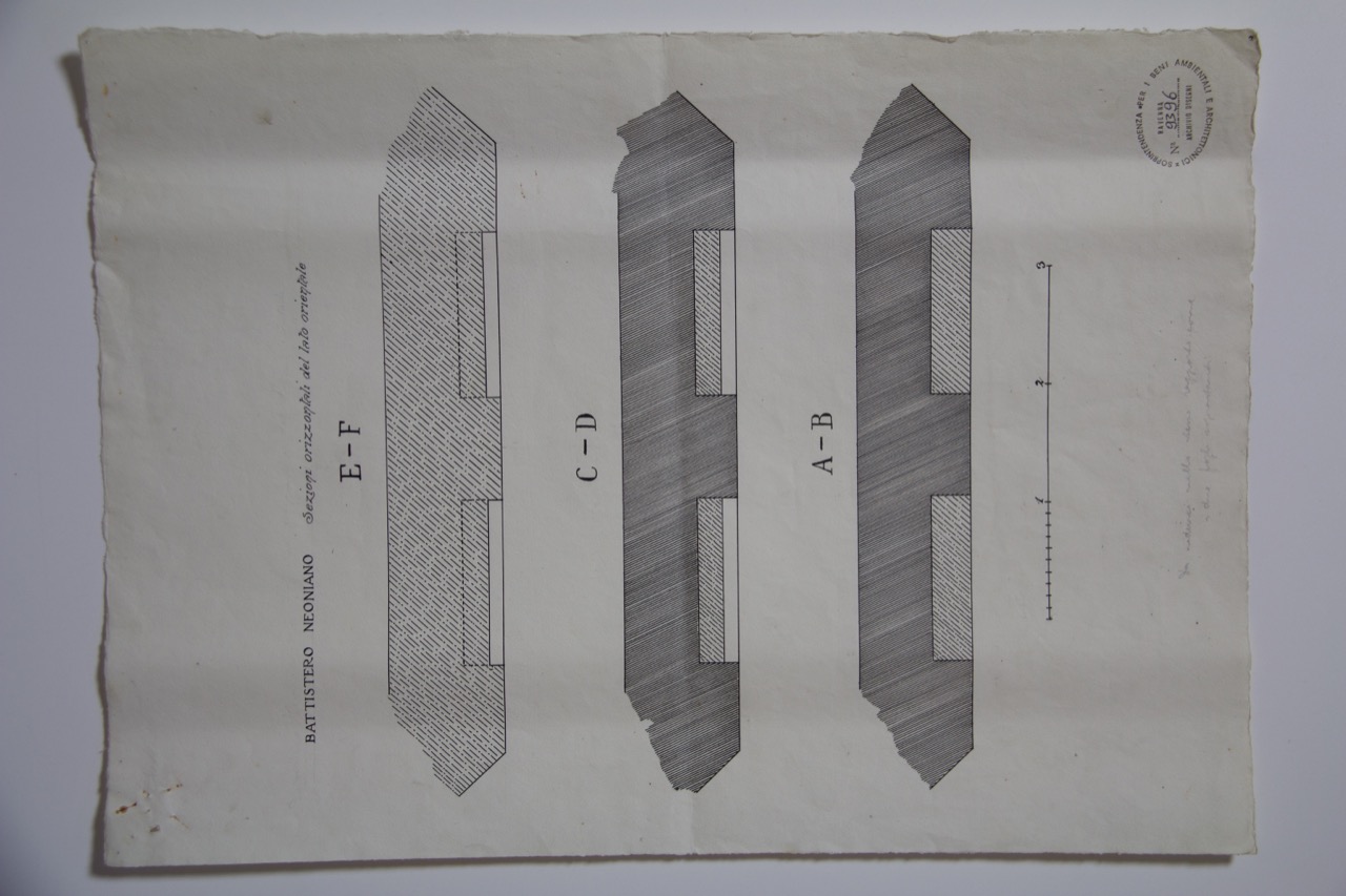 disegno architettonico, Sezioni orizzontali del lato orientale del Battistero Neoniano di Ravenna di Anonimo italiano (XIX-XX)