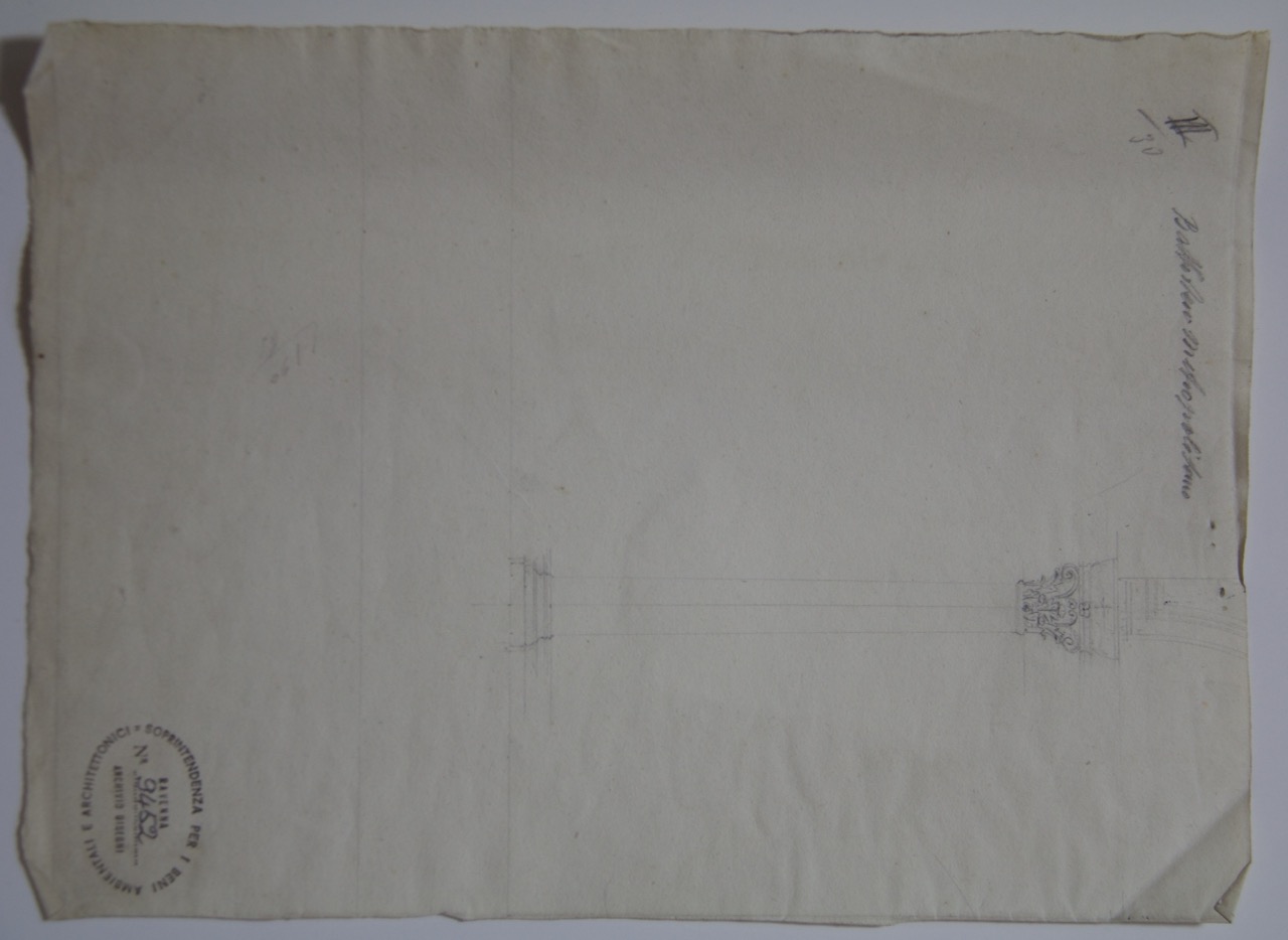 disegno architettonico, Colonna con capitello, base e peduccio d’arco del Battistero Neoniano di Ravenna di Anonimo italiano (XIX-XX)