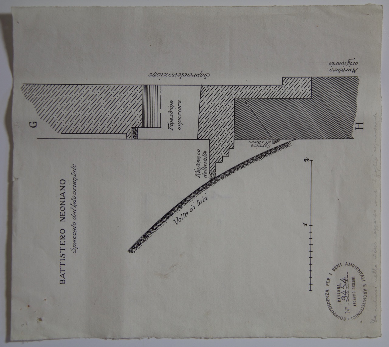 disegno architettonico, Spaccato sul lato orientale del Battistero Neoniano di Ravenna di Anonimo italiano (XIX-XX)