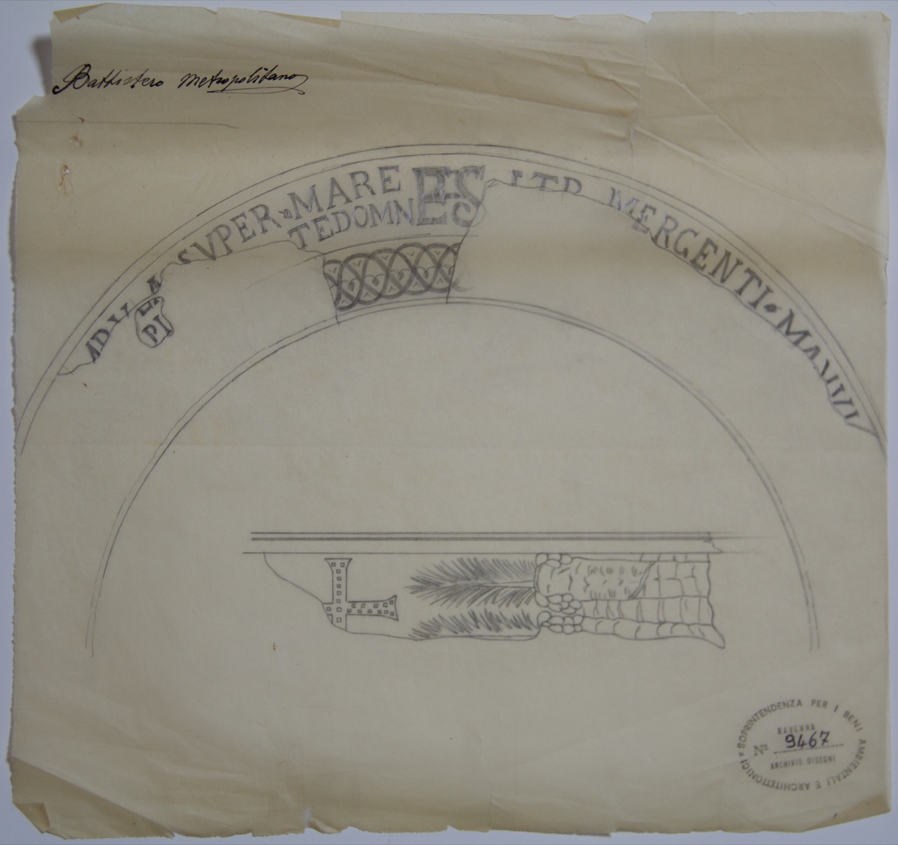 disegno architettonico, Decorazione a mosaico di un arco del Battistero Neoniano di Ravenna di Anonimo italiano (XIX-XX)